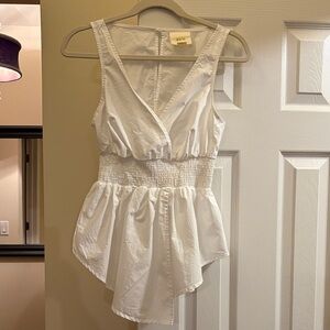 Maeve Sleeveless V-Neck Smocked Waist Asymmetrical Hem Tank Top Medium EUC